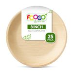 FOOGO Green 25 Disposable Palm Leaf Plates, 8"(20cm) Medium Round, Eco Friendly Biodegradable Compostable Plates, Like Wooden Plates, Bamboo Plates, Paper Plates for Hot Food, Picnic Party Plates