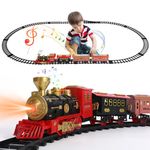 Geegear Christmas Train Set for Under Tree, Large Christmas Train Set 470cm Track 76cm Electric Train Toy Sets with Sounds Steam for Kids Christmas Tree Train Set Christmas Birthday Gifts for Kids