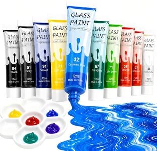 Magicdo Glass Paint Stained Transparent Glass Window Paint Set Great for Glass Painting, Wine Glasses, Light Bulbs, Ceramic, Non-Toxic(12 Colors x 12ml with Palette)