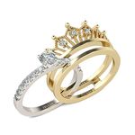 2 Piece Crown Women's Rings Set Gold-Plated Sterling Silver Engagement Ring Round Cut Cubic Zirconia Diamond Solitaire Ring Proposal Ring with Gift Packaging Gifts for Party Anniversary Birthday,