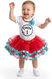 Luke and Lulu Twin 2 and Twin1 Costume for Twins – Baby Girl Tutu Outfit Set with Bodysuit, Tutu Skirt & Flower Headband