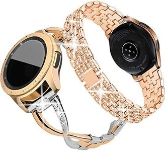 SUPOIX Compatible for Samsung Galaxy 7 6 5 4 40mm 44mm /Galaxy Watch FE 2024/Galaxy 3 41mm/Galaxy Watch 42mm/Active 2 Watch Band, 2 Pack 20mm Women Jewelry Bling Metal Strap (Rose Gold&Silver)