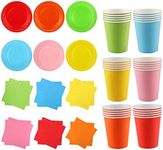Fowecelt Party Plates Cups Napkins - 90pcs Paper Plates and Cups Set, Rainbow Party Tableware, Neon Party Supplies, Coloured Paper Plates Multicolor Cups Rainbow Napkins for Birthday Decoration