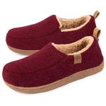 FamilyFairy Women’s Felt House Slippers Warm Memory Foam Home Shoes with Rubber Sole Closed Back Slipper Boots Indoor Outdoor Burgundy 9-10