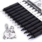 TWOHANDS Set of 12 Fineliner Pens, Fine Point Ink Pens, Pigment Pens, Technical Drawing pens, Black, Waterproof, for Art Watercolor, Sketching, Anime, Manga, Scrapbooking, 902188