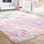 Rainbow Area Rug 5'X8' Rainbow Soft Carpet for Kids Bedroom Play Room Cute Colorful Rug Home Decor Fuzzy Fluffy Girls Plush Area Rug for Living Room (Rainbow, 160X230CM)