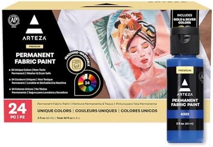 ARTEZA Permanent Fabric Paint, Set of 24 Colors, 60 ml Bottles, Washer & Dryer Safe, Textile Paint for Clothes, T-Shirts, Jeans, Bags, Shoes, Art and Craft Supplies for DIY Projects