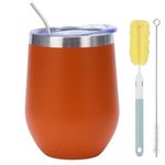 12 oz Stainless Steel Vacuum Insulated Wine Tumbler Coffee Cup Egg Shaped Mug with Lid & Straw and Brush for Beer, Water, Iced Tea, Coffee, Drinks (Orange Red)