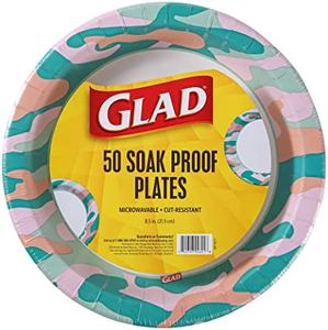 Glad Everyday Round Disposable Camo Design | Heavy Duty Soak Proof, Cut-Resistant, Microwavable Paper Plates for All Foods & Daily Use | 8.5 Inches (Pack of 1, 50 Count)