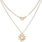 MJartoria Layered Choker Double Chains Sunflower with Crystal Pendant Sun and Moon Charm Necklaces Jewelry BFF Gifts for Women Girls, Metal, alloy