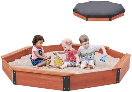 85''x78''x9'' Wooden Octagon Sandbox with Cover, Large Sandpit for Kids Outdoor Patio Backyard Play, Easy & Quick Assemble