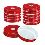 sourcing map 12Pcs Mason Jar Lids with Straw Hole, 70mm Tinplate Canning Lids Fits Regular Mouth Mason Jar, Drinking Lids Set Reusable for DIY, Drinking, Daily Food Storage, Red