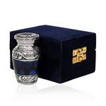 HLC Blue Hand Engraved Small Keepsake urn - Cremation Urn with 1 Velvet Box Bag, 3 cu.in Aluminium, Lovely Blue Pattern, Polished Finish, Decorative Urn