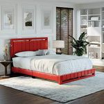 Boyd Sleep Beaumont Upholstered Platform Bed with Headboard, Mattress Foundation with Strong 14 Wood Slat Supports, No Box Spring Required, Red Faux Leather, Size Queen