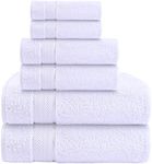 Bath Towels Set-100% Cotton-2 Bath Towels, 2 Hand Towels & 2 Washcloths-Large, Quick Dry, Absorbent, Plush, Soft-Home, Spa, Hotel, Pool, Shower Towels -6 Piece Luxury Bathroom Towels - White