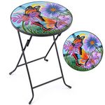 CHRISTOW Bistro Table Glass Top Round Folding Garden Patio Decoration Plant Stand (Painted Butterfly)