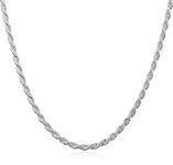 Rhodium Plated Sterling Silver 2mm Rope Chain Necklace - All Lengths Available (20 Inches) (I-3533)