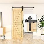 ZEKOO 4FT Barn Door Hardware Kit for Cabinet Closet, Sliding Door Hardware for Single Barn Door, Heavy Duty Black Barn Door Track with Steel Hanger, Slide Smoothly Quietly, Easy Install