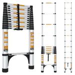 Equal 16.5 FT Aluminum Folding Telescopic Ladder with 2 Triangle Stabilizers | EN131 Certified with 2 Year Warranty | 150kg Max Capacity | Collapsible Ladder for Home or Outdoor Work (5m/13 Step)