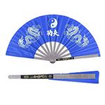 Set of 2 Tai Chi Fan, Chinese Kung Fu Fan, Stainless Steel Kung Fu Dance Practice Training Performance Fan, Nylon Handheld Folding Fan(Blue)