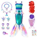 YYDSXK Mermaid Costume Kids, Mermaid Dress for Girls with Ariel Mermaid Wig, Princess Costumes Fancy Dress for Girl Gift, Little Mermaid Costume for Carnival Cosplay Party (120)