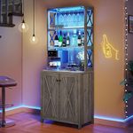 YITAHOME Bar Cabinets for Liquor, 67" Tall Wine Bar Cabinet with LED Lights, Glass Holder ＆ Adjustable Shelves, Rustic Kitchen Cabinet Coffee Bar for Kitchen, Dining Room, Rustic Grey Wash