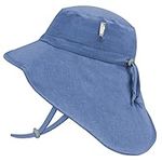 Jan & Jul Quick-Dry Adventure Toddler UV Protection Hat with Adjustable Strap (L: 2-5 Years, Blue with Blue Trim)