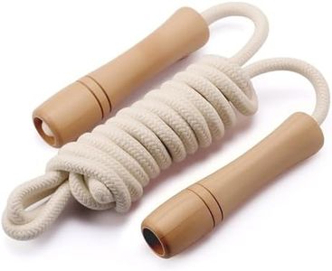 Homello Jump Rope for Kids - Wooden Handle - Adjustable Cotton Braided Fitness Skipping Rope for Toddler Fitness Workout Exercise Outdoor Activity (White)
