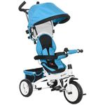 HOMCOM 6 in 1 Trike, Kids Tricycle, Pedal Push Bike w/Push Handle, Removable Canopy, 5-point Safety Belt, Storage, Footrest, Brake, for 1-5 Years Toddler, Blue