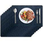 BIPASION Placemats, Faux Leather Heat Resistant Placemats for Dining Table Set of 8, Waterproof Wipeable Washable Place Mats, Easy to Clean Non-Slip Table Mats, Dark Blue