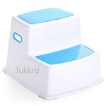 Jukkre Toddler Dual Height Step Stool Children Non Slip Two Levels Step Stool Toddler Stool for Potty Training and Use in The Bathroom or Kitchen Blue Color Sturdy Plastic_0147_Classic