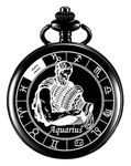 GT Gala Time Aquarius Zodiac Sign Black Pocket Watch Bike Key Chain with Key Ring Men & Woman Gift Key Chain (Black Aquarius)