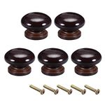 uxcell Round Wood Knobs,5Pcs 34mm Dia Cabinet Furniture Kitchen Pulls Handles for Dresser Drawer Wardrobe, Dark Brown