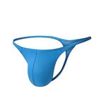 WOWSKY Mens Gstring Nylon Thongs Sexy Low Rise Bulge Pouch G-string 3 Pack, Blue, Large