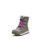 SOREL Youth Whitney II Joan Lace Boot — Waterproof Winter Boots, Quarry, Bright Lavender, 7 Little Kid