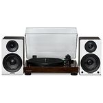 Fluance RT81 Elite High Fidelity Vinyl Turntable (Walnut) with Ai41 Powered 5" Stereo Bookshelf Speakers (White Walnut), Diamond Stylus, Belt Drive, Built-in Preamp, 90W Class D Amplifier, Bluetooth