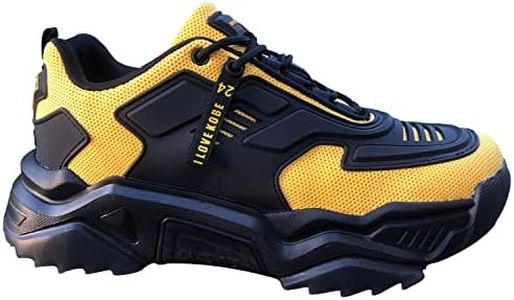 DAVESHOES Mamba 24 Mens Wide Walking Shoes Height Increasing Luxury Mech Sneakers with Latex Insoles Mens Platform Shoes Hiptop Black Running Sport Shoes Male, Black/Yellow, 8 Wide