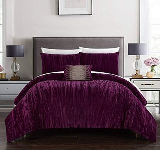 Chic Home BCS12531-AN Westmont 4 Piece Comforter Set Crinkle Crushed Velvet Bedding - Decorative Pillow Shams Included, King, Plum