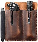 EDC Leather Pocket Organizer, Pocket Slip, Pocket Knife Pouch, EDC Carrier, with Pen Loop, Everyday Carry Organizers, Full Grain Leather. Chestnut.