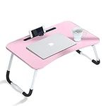 CLIPOP Laptop Bed Table Portable Lap Desk Bed Tray Laptop with Foldable Legs Folding Breakfast Serving Coffee Tray Notebook Stand Reading Holder for Couch Sofa Floor Kids (Pink)