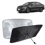KINGSWAY® Car Sun Shade UV Protection Windshield Cover Compatible with Volkswagen Virtus, (Year 2022 Onwards), Universal Fit Umbrella Curtain for Front Window, Rear Window, Black, 1 Piece