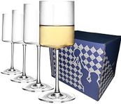 Square Wine Glasses Set of 4, Modern Crystal White Wine Glasses Red Elegant Fancy Handmade Gift for Wedding, Christmas, Birthday, Housewarming 14Oz