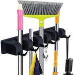 Zollyss Mop and Broom Holder Wall Mount, Heavy Duty Broom Holder Wall Mounted or Tool Organizer For Home Garden Garage And Storage (5 Positions with 6 Hooks) (Black)