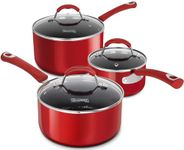 MICHELANGELO Sauce Pan with Lid, 1Qt & 2Qt & 3Qt Saucepan Set, Enamel Saucepans with Lid, Small Pots with Silicone Handle, Nonstick Sauec Pot Set Oven Safe, Red