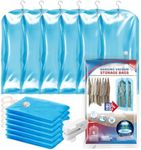 CLEVHOM Hanging Vacuum Storage Bags, 6 Pack Vacuum Sealed Bags for Clothing Coats Jackets, 6 Long, Space Saver Bags, Blue