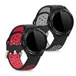 kwmobile Straps Compatible with Samsung Galaxy Watch 4 Classic (46mm) Straps - 2X Replacement Silicone Watch Bands - Black/Red/Black/Grey