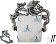 Decorative Cast Iron Octopus Toilet Paper Roll Holder – Wall Mounted Octopus Decor for Bathroom – Kraken, Nautical Bathroom Accessories – Included Screws and Anchors - Silver & Black