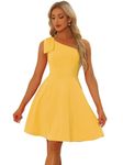 Allegra K Elegant Dresses for Women Bow One Shoulder with Pockets A-line Cocktail Party Dress Yellow XL