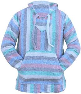 Mexican Baja Hoodie Pullover Sweater Unisex, Pastel Stripe, Large