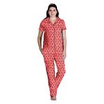 Lyra Women's Cotton Shirt and Pyjama Printed Night Suit Pink
